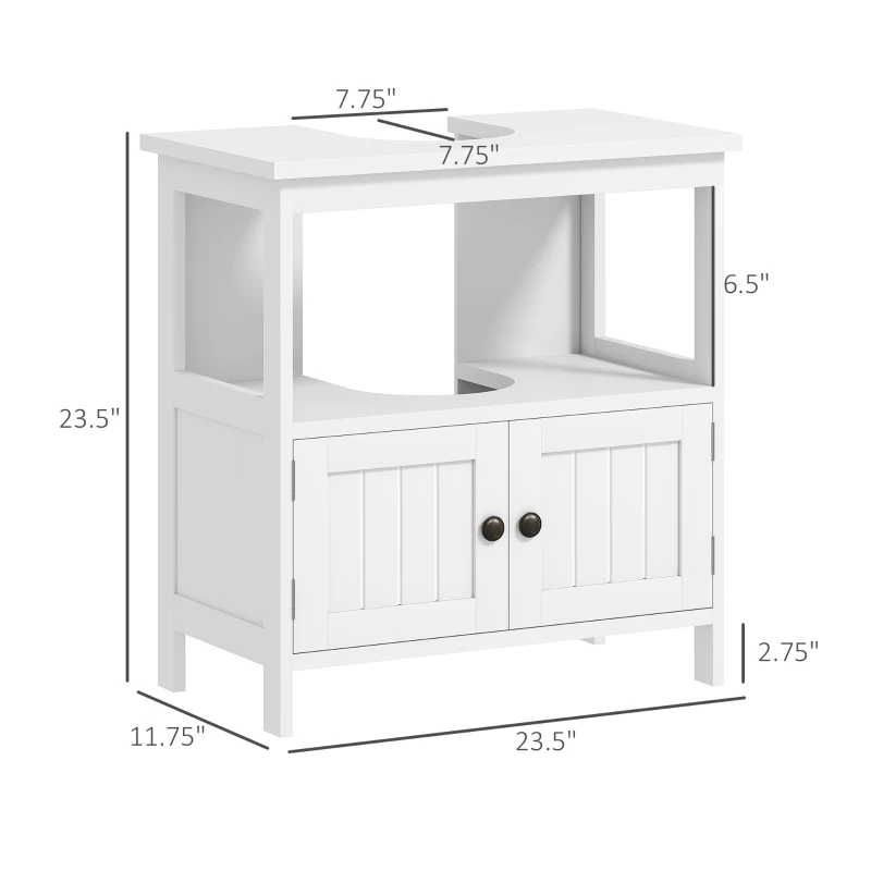 kleankin Pedestal Sink Storage Cabinet, Bathroom Under Sink Cabinet with 2 Doors and Open Shelf, Bathroom Vanity, White