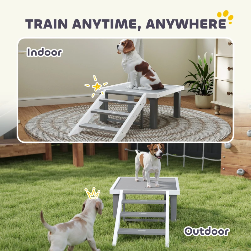 PawHut Wooden Dog Training Place Board, Dog Training Platform with Ladder, Pet Agility System for Indoor Outdoor, Gray