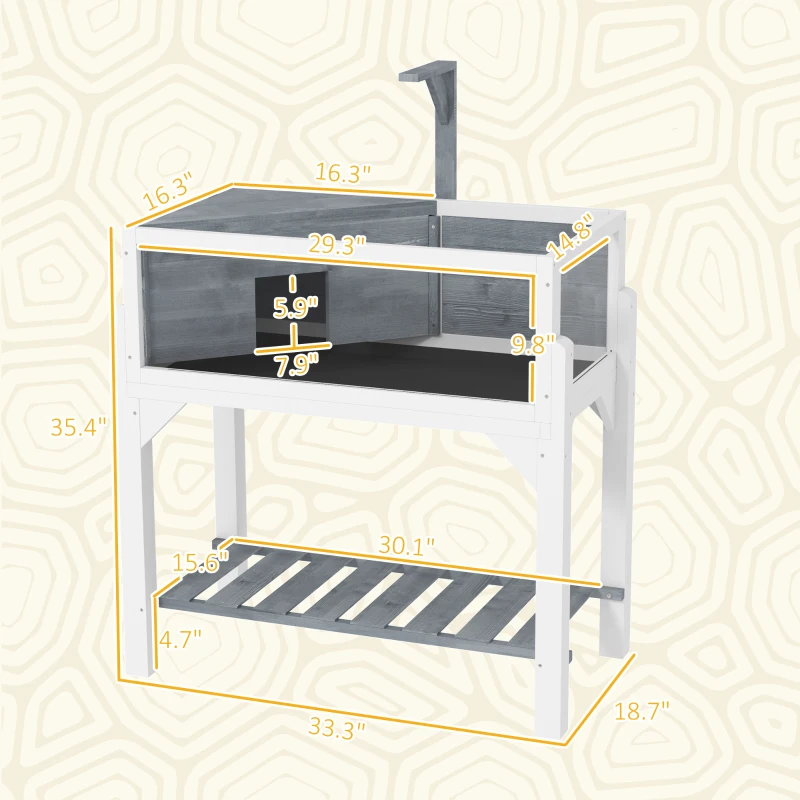 PawHut Wooden Tortoise Habitat with Storage Shelf, Tortoise Enclosure with Clear Windows, Openable Top, Lamp Holder, Gray