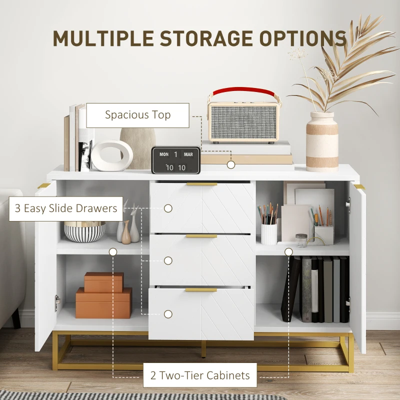 HOMCOM 47" Storage Cabinet with Doors, Adjustable Shelves, Metal Legs for Kitchen Storage, Home Use, White