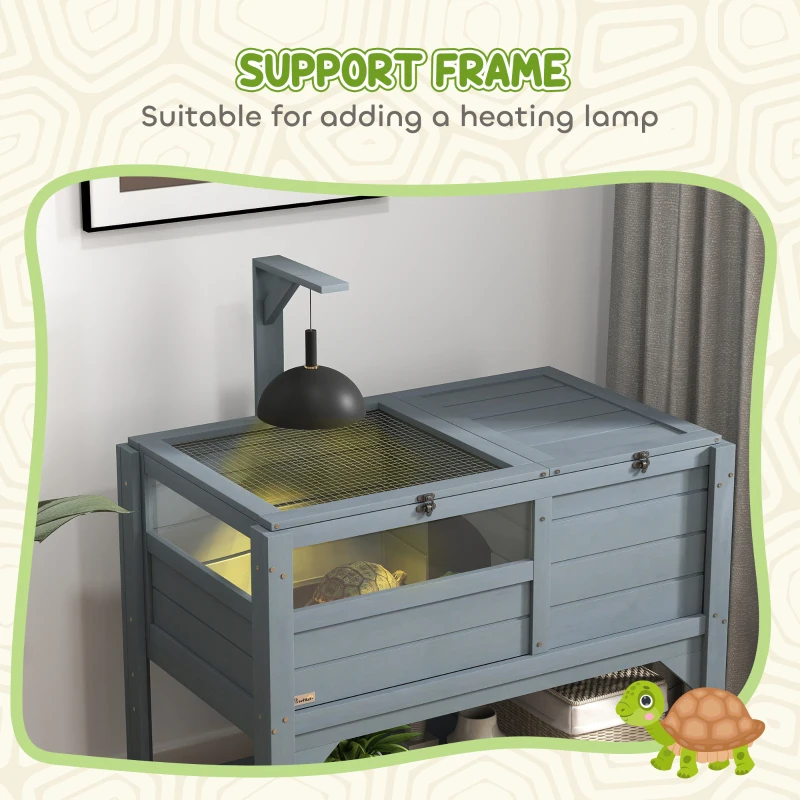 PawHut Tortoise Habitat with Shelf Storage Tortoise Gift Accessory with Weather Protection for Indoor, Gray