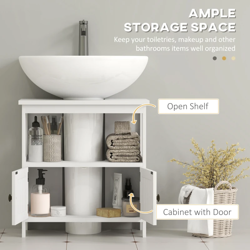 kleankin Pedestal Sink Storage Cabinet, Bathroom Under Sink Cabinet with 2 Doors and Open Shelf, Bathroom Vanity, White