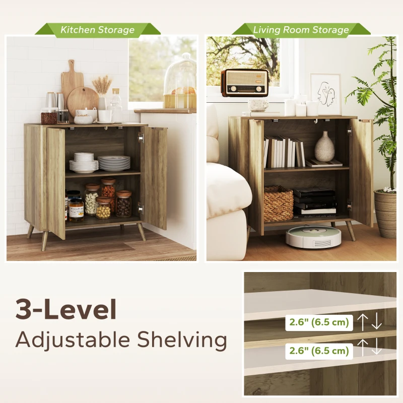 HOMCOM 55" Buffet Cabinet, Modern Sideboard with 2 Fluted Doors and Adjustable Shelf for Kitchen, Living Room, White