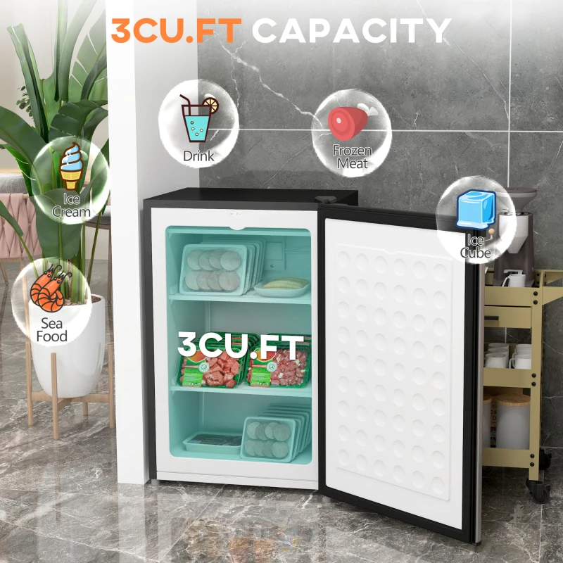 HOMCOM Upright Freezer, 3 Cu Ft Small Freezer with Reversible Single Door, Adjustable Thermostat for Home, Apartment, Silver