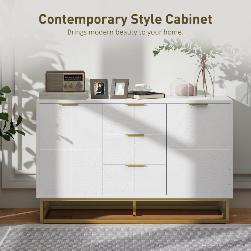 HOMCOM 47" Storage Cabinet with Doors, Adjustable Shelves, Metal Legs for Kitchen Storage, Home Use, White