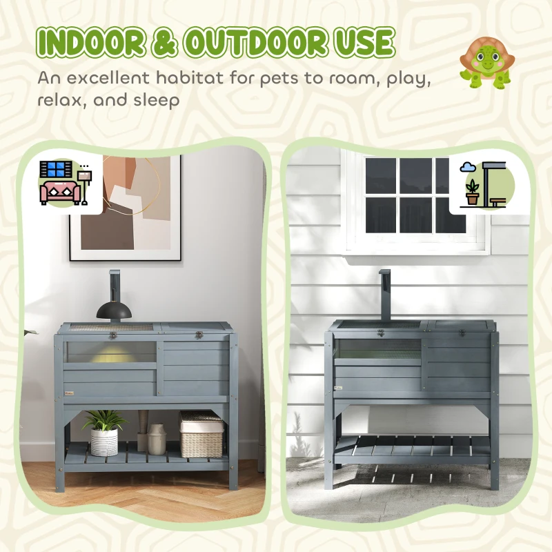 PawHut Tortoise Habitat with Shelf Storage Tortoise Gift Accessory with Weather Protection for Indoor, Gray