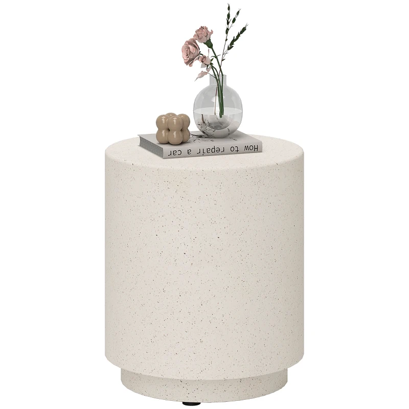 HOMCOM Terrazzo Finish Side Table, 17" Round End Table for Indoor and Outdoor, Cream White