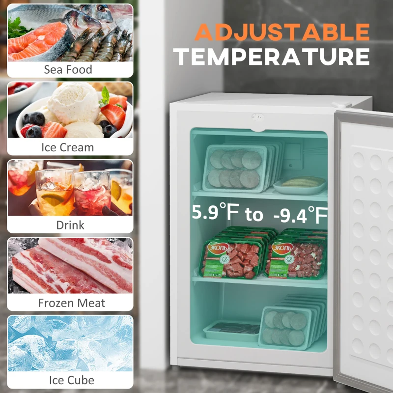 HOMCOM Upright Freezer, 3 Cu Ft Small Freezer with Reversible Single Door, Adjustable Thermostat for Home, Apartment, White