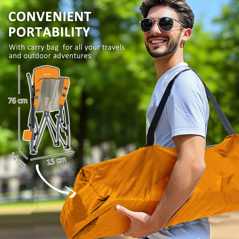 Outsunny Set of 2 Folding Beach Chairs with Mesh Back, Carry Bag and Cup Holder for Outdoor Camping Lawn Sports Picnic Orange