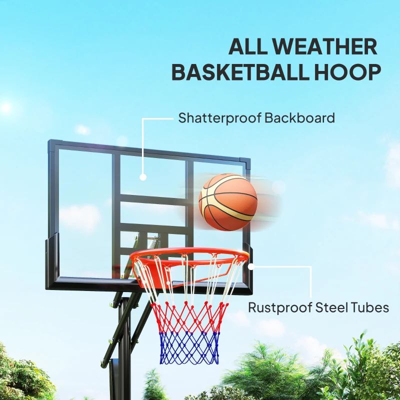 Soozier Basketball Hoop Outdoor, 4.4-10ft Portable Basketball Goal with Wheels and 44.5" Backboard, for Teenagers Youth Adults