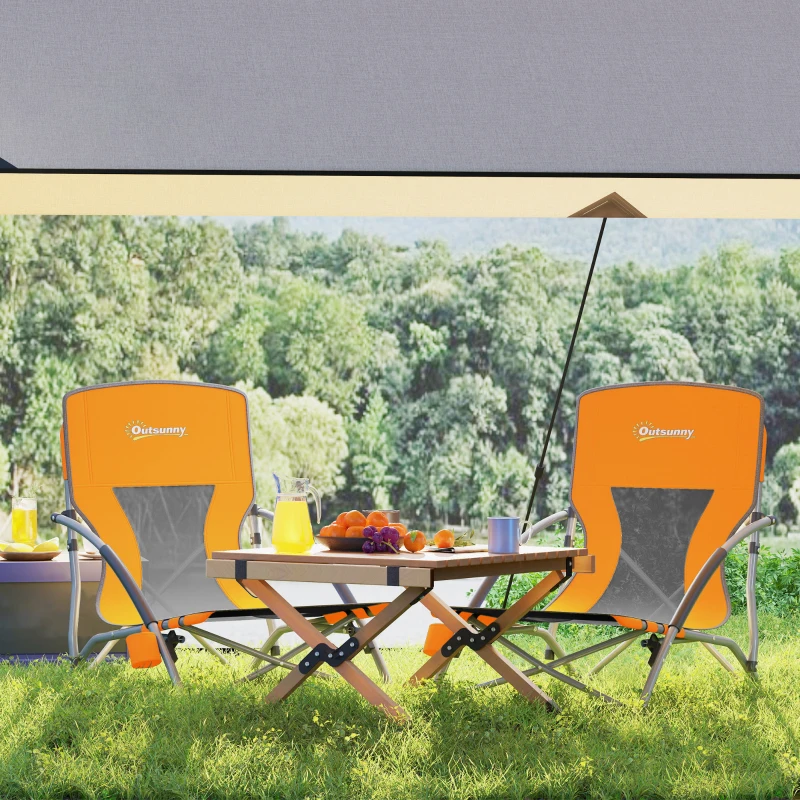 Outsunny Set of 2 Folding Beach Chairs with Mesh Back, Carry Bag and Cup Holder for Outdoor Camping Lawn Sports Picnic Orange