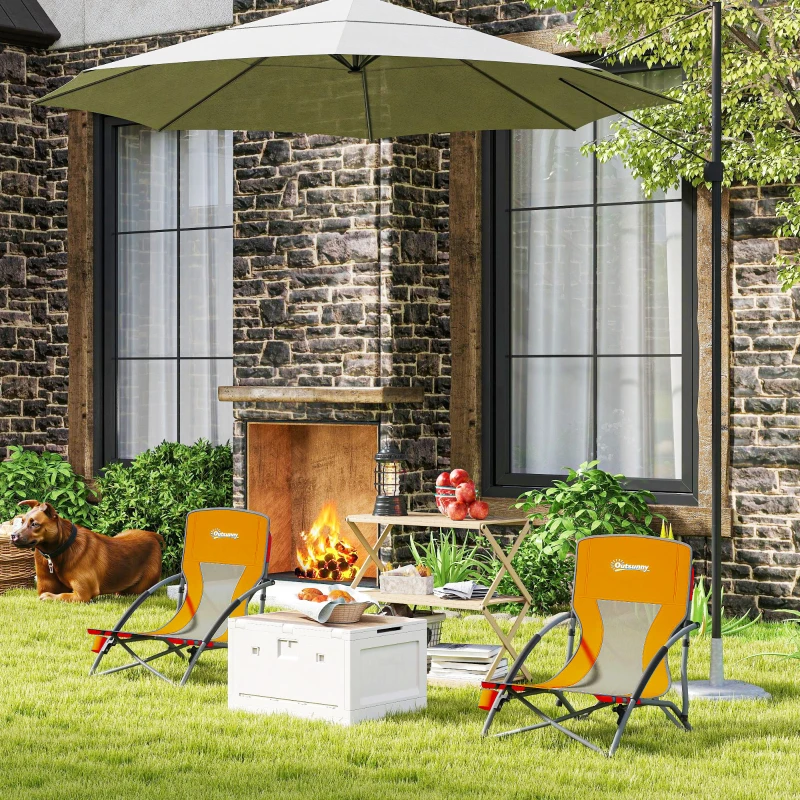 Outsunny Set of 2 Folding Beach Chairs with Mesh Back, Carry Bag and Cup Holder for Outdoor Camping Lawn Sports Picnic Orange