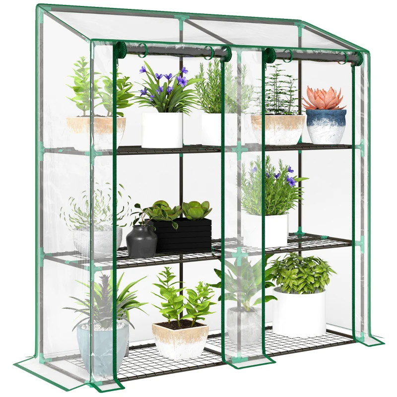 Outsunny Portable Mini Greenhouse Green House with 3 Tier Shelves, Reinforced Cover, Roll-up Doors, 56.3" x 18.1" x 59.4"
