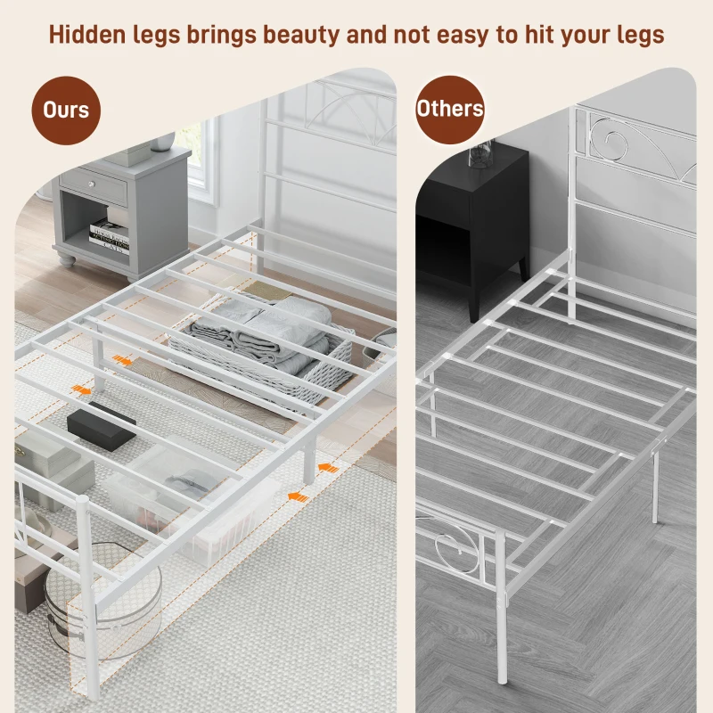 HOMCOM Metal Twin Platform Bed Frame with Headboard, Steel Slat Support, Underbed Storage, No Box Spring Needed, Easy Assembly