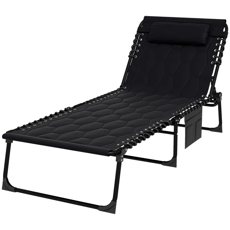 Outsunny Folding Chaise Lounge with Reclining Back, 25.6" x 74" x 14.2", Black