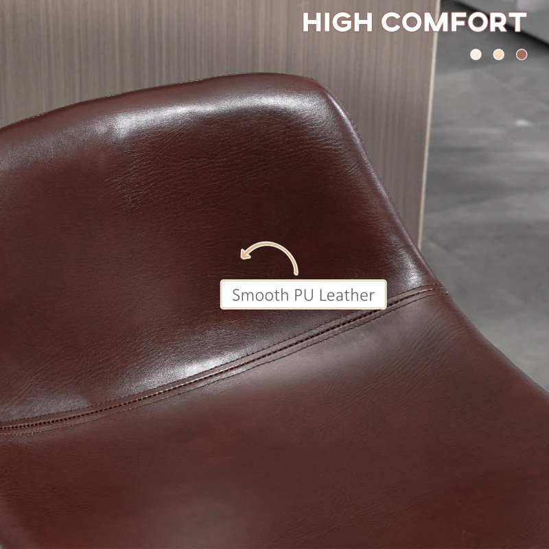 HOMCOM Counter Height Bar stools Set of 2 Mid-Back PU Leather Bar Chairs with Wood Legs, Brown