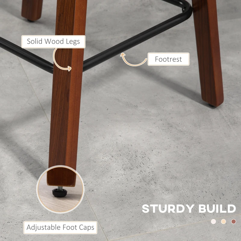 HOMCOM Counter Height Bar stools Set of 2 Mid-Back PU Leather Bar Chairs with Wood Legs, Brown