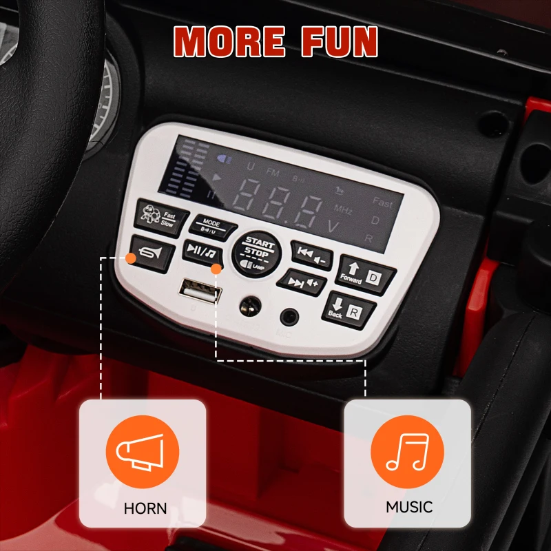 Qaba 12V Battery Powered Ride on Car, Ride on Truck w/ Remote, 4 Suspension Wheels, Music Horn Lights, Red