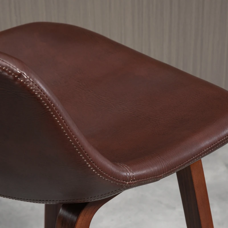 HOMCOM Counter Height Bar stools Set of 2 Mid-Back PU Leather Bar Chairs with Wood Legs, Brown