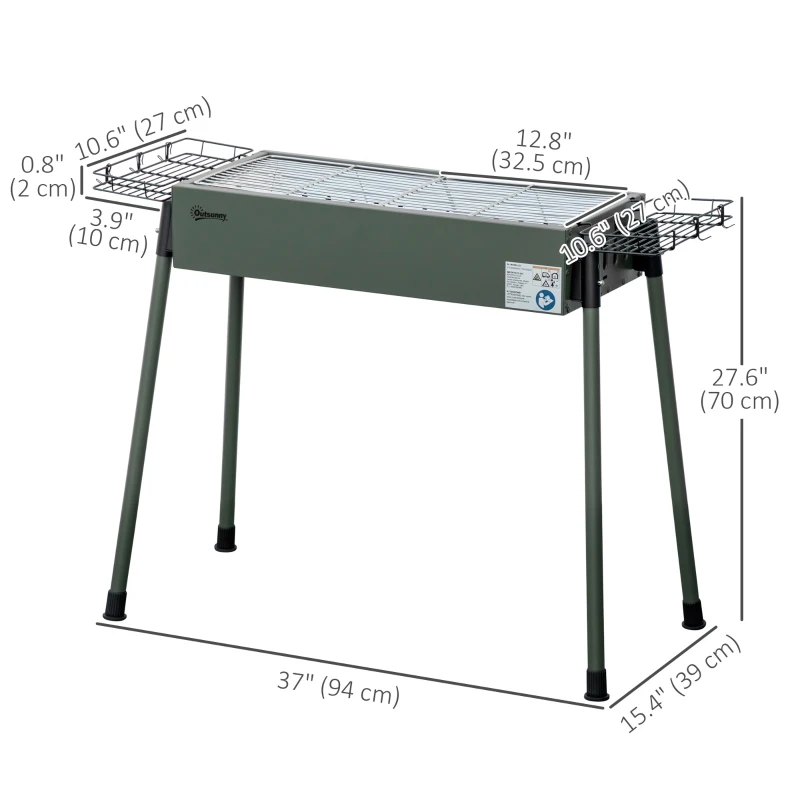 Outsunny Portable BBQ Grill, Charcoal Grill with Side Seasoning Baskets, Hooks and Nets for Outdoor, Picnic, Camping, Dark Green