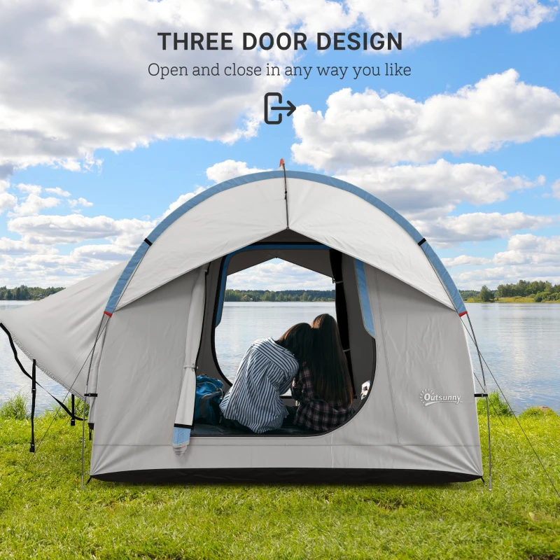 Outsunny 2000mm Waterproof SUV Tent, Car Tent with 3 Doors and Mesh Window, for 5-6 Person Camping Travel, Grey and Blue