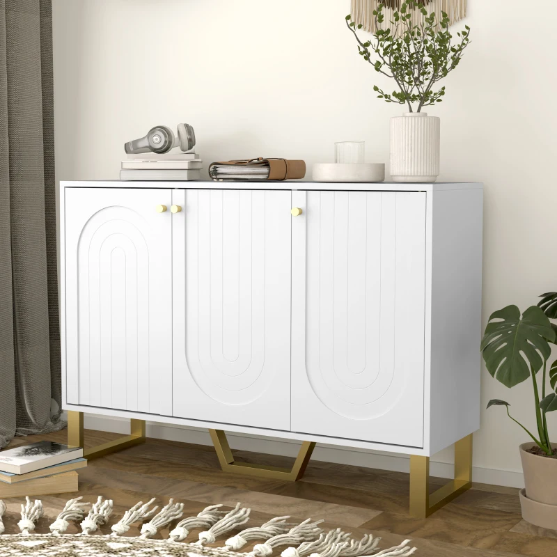 HOMCOM Sideboard Buffet Cabinet with 3 Doors, Modern Storage Cabinet with Adjustable Shelves & Center Leg, White