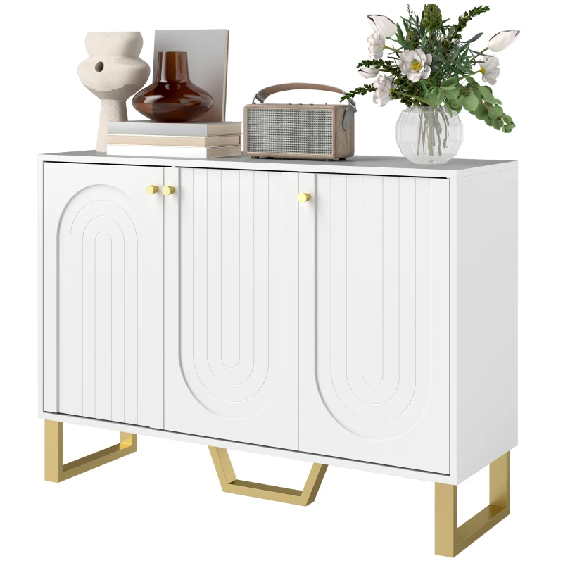 HOMCOM Sideboard Buffet Cabinet with 3 Doors, Modern Storage Cabinet with Adjustable Shelves & Center Leg, White