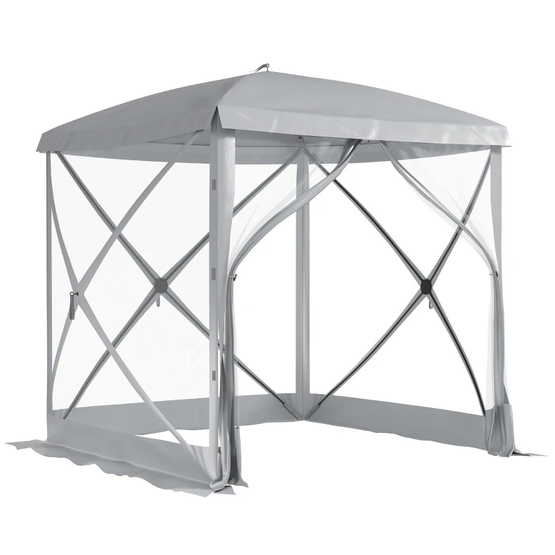 Outsunny Pop-Up Tent, Foldable Screen Tent with Carry Bag, Zippered Door and Ground Stakes, Fits 3-4 People, Light Grey