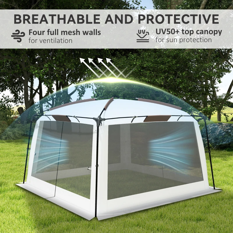 Outsunny 12' x 12' Screen Tent, UV50+ Protection Outdoor Screen House with Carry Bag & Ground Stakes, Fits 6-8 People, White