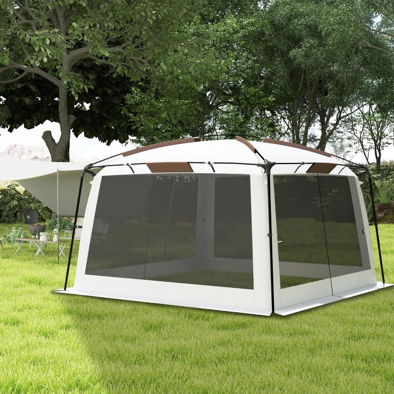 Outsunny 12' x 12' Screen Tent, UV50+ Protection Outdoor Screen House with Carry Bag & Ground Stakes, Fits 6-8 People, White