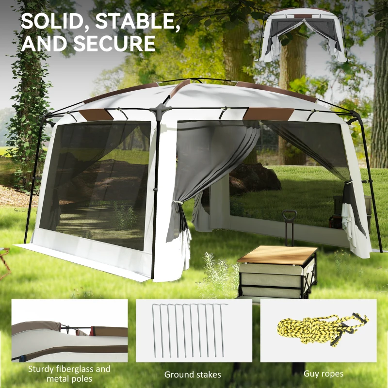 Outsunny 12' x 12' Screen Tent, UV50+ Protection Outdoor Screen House with Carry Bag & Ground Stakes, Fits 6-8 People, White