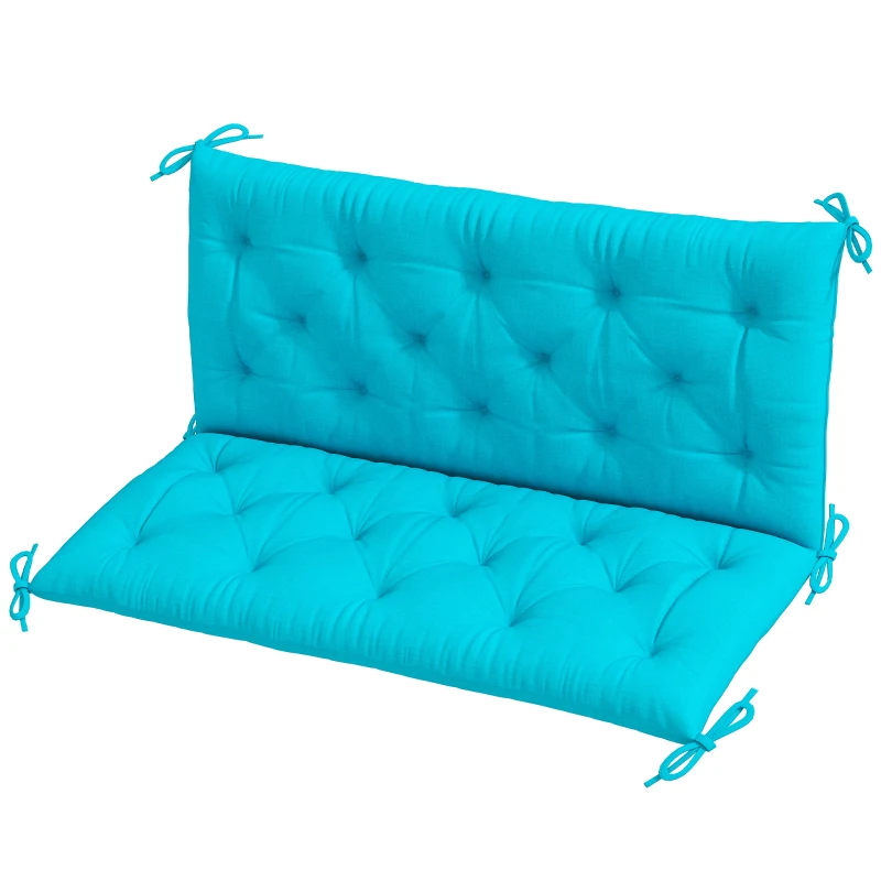 Outsunny 2 Seater Garden Bench Cushion, Soft Thick Outdoor Non-Slip 2 Seater Soft Pad With Backrest for Garden Patio, 47" x 43" x 5", Turquoise