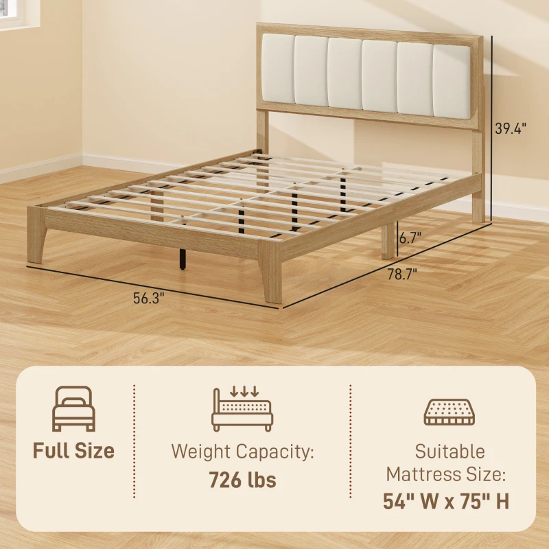 HOMCOM Full Bed Frame with Headboard Full Size Platform Bed Frame with Wooden Slats No Box Spring Needed Easy Assembly Oak