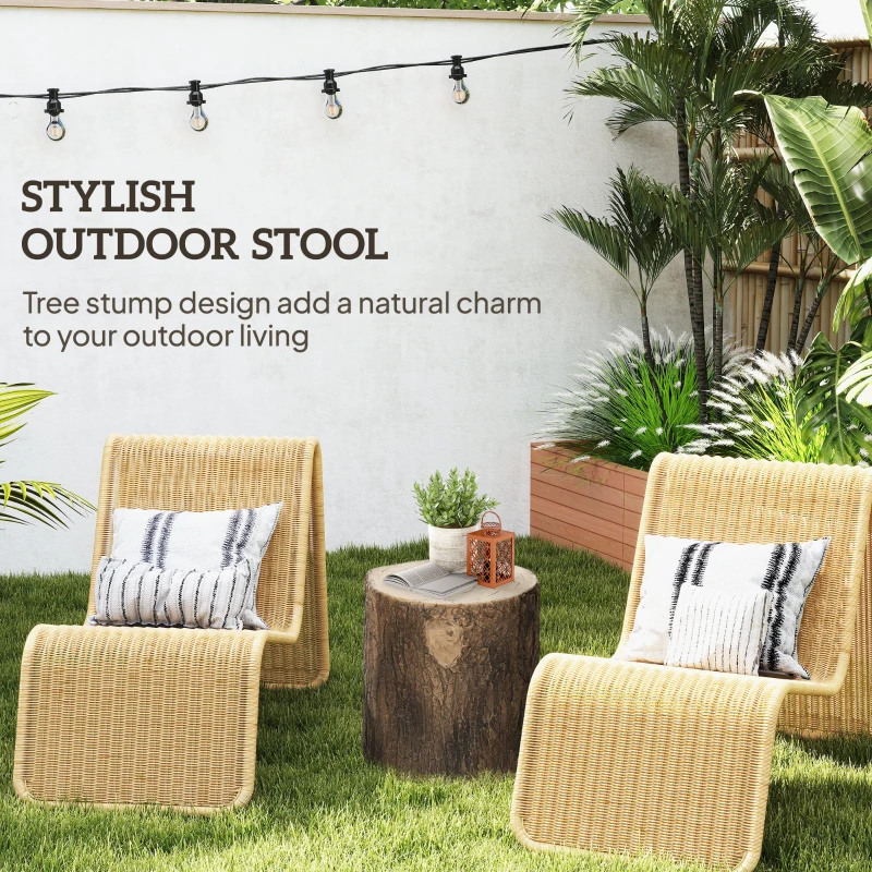 Outsunny Tree Stump Decorative Garden Stool, 15" Outdoor Stool Side Table Plant Stand Footstool for Indoor Outdoor, Brown