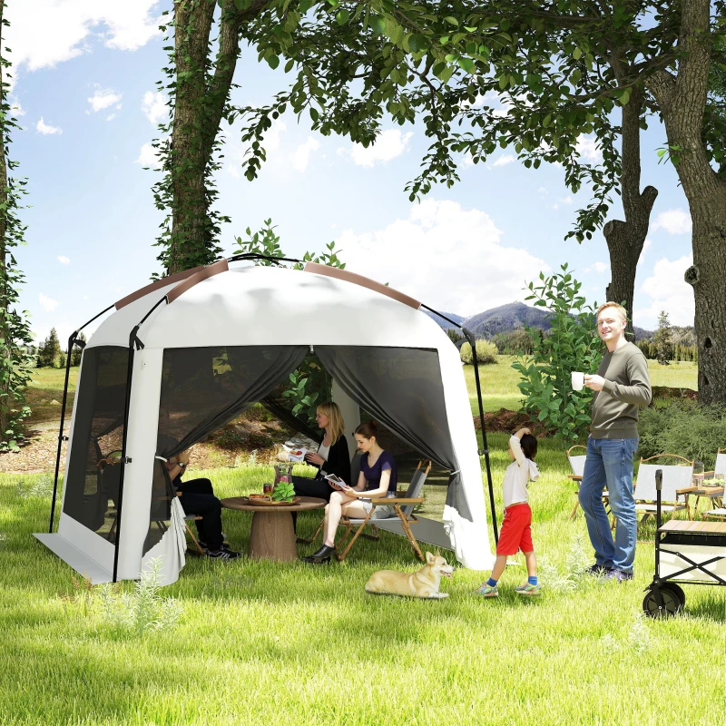 Outsunny 10' x 10' Screen Tent, UV50+ Protection Outdoor Screen House with Carry Bag & Ground Stakes, Fits 6-8 People, White