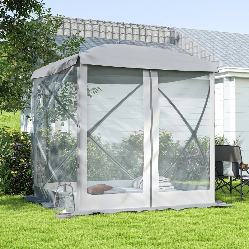 Outsunny Pop-Up Tent, Foldable Screen Tent with Carry Bag, Zippered Door and Ground Stakes, Fits 3-4 People, Light Grey