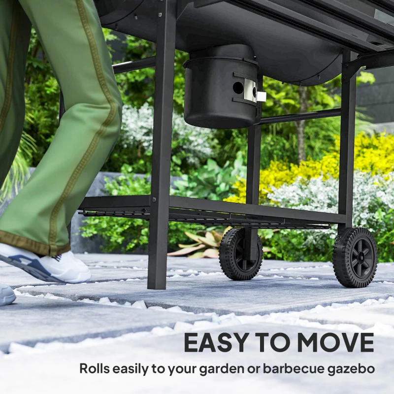 Outsunny 29" Charcoal BBQ Grill Barbecue Grill with Foldable Front Side Table, Spacious Cooking Area, Shelf, Black