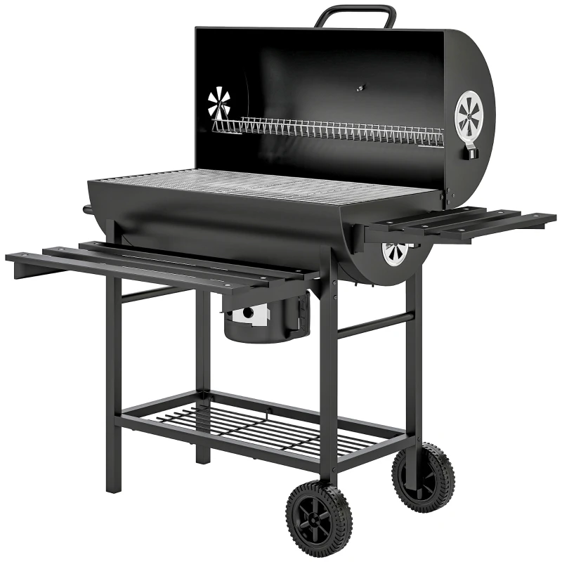Outsunny 29" Charcoal BBQ Grill Barbecue Grill with Foldable Front Side Table, Spacious Cooking Area, Shelf, Black
