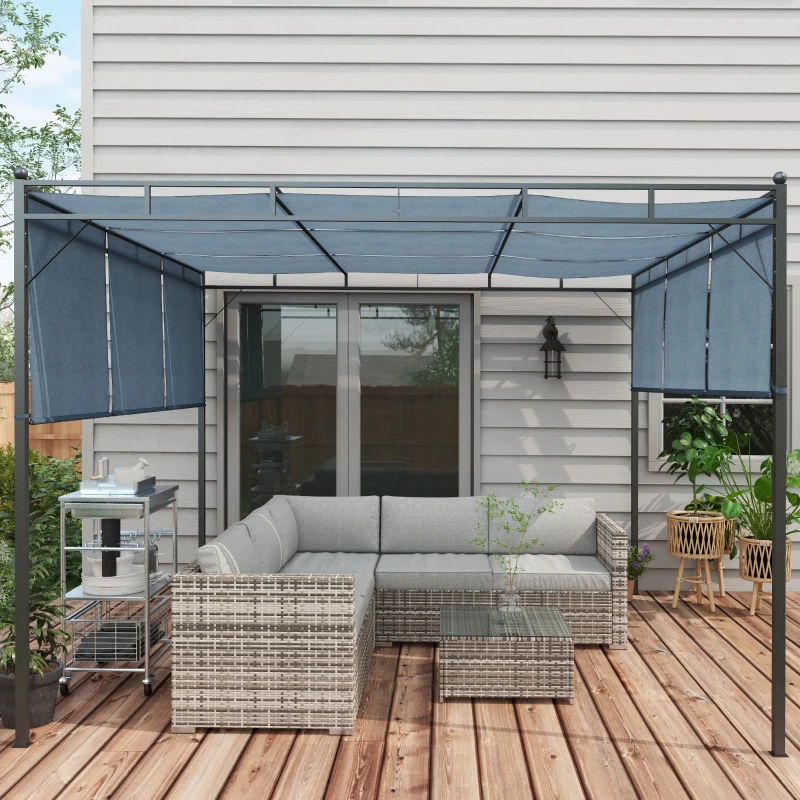 Outsunny 4 Pieces Rattan Wicker Outdoor Conversation Furniture Set w/ Corner Sofa Loveseats Coffee Table Cushions, Mixed Grey