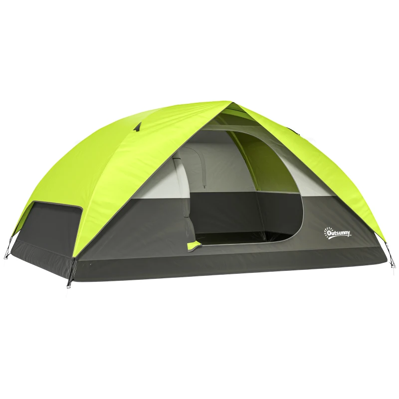 Outsunny Pop Up Camping Tent, 3-4 Person Family Tent, Waterproof Dome Tent with Mesh Window, Storage Pockets and Hook