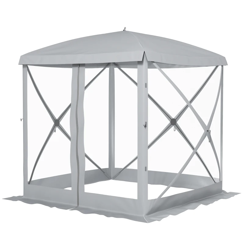 Outsunny Pop-Up Tent, Foldable Screen Tent with Carry Bag, Zippered Door and Ground Stakes, Fits 3-4 People, Light Grey