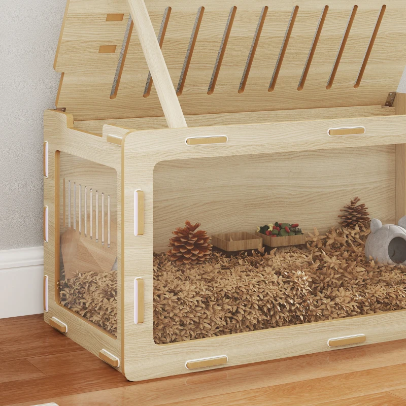 PawHut Hamster Cage with Easy View Acrylic Panels, Air Vents & Openable Roof, for Gerbil, Guinea Pig, 39" x 20" x 18.5", Oak
