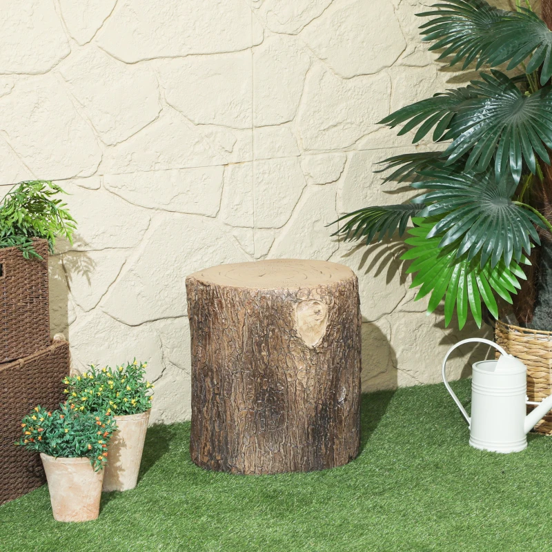 Outsunny Tree Stump Decorative Garden Stool, 15" Outdoor Stool Side Table Plant Stand Footstool for Indoor Outdoor, Brown