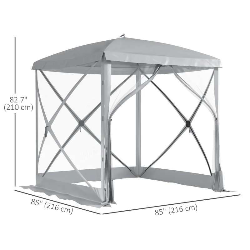 Outsunny Pop-Up Tent, Foldable Screen Tent with Carry Bag, Zippered Door and Ground Stakes, Fits 3-4 People, Light Grey