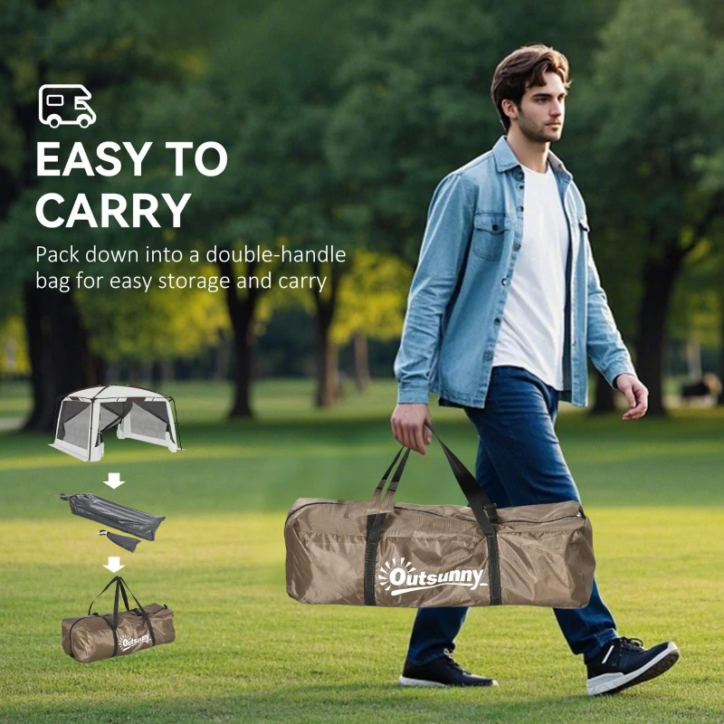 Outsunny 12' x 12' Screen Tent, UV50+ Protection Outdoor Screen House with Carry Bag & Ground Stakes, Fits 6-8 People, White