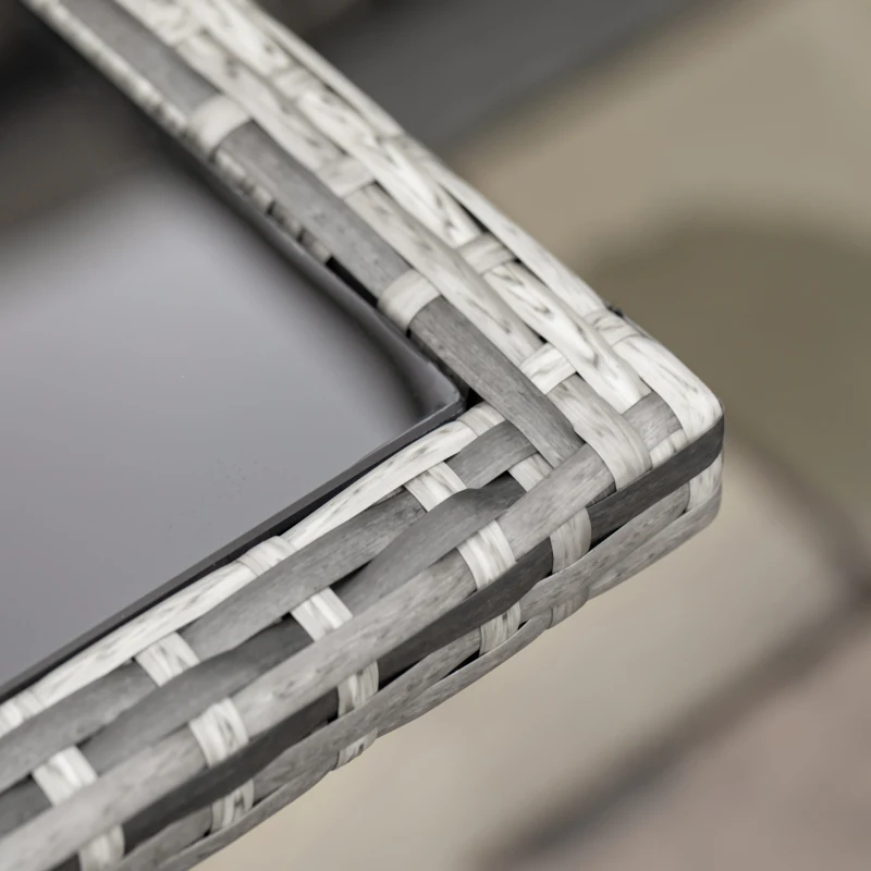 Outsunny 9 Pieces Wicker Patio Dining Set Outdoor Furniture Set with Removable Cushions, Glass Top Dining Table, Ottomans, PE Rattan Conversation Set for Garden Poolside, Grey