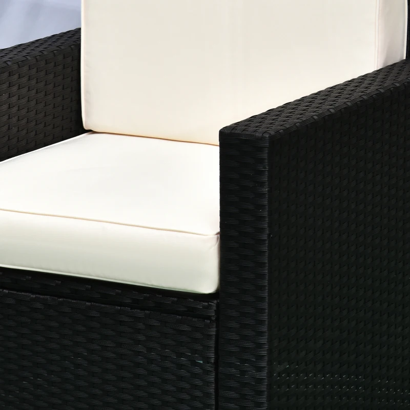 Outsunny 4 Pieces Sectional Patio Furniture Set, Rattan Wicker Patio Chairs Outdoor Coffee Set with Cushions, Cream White