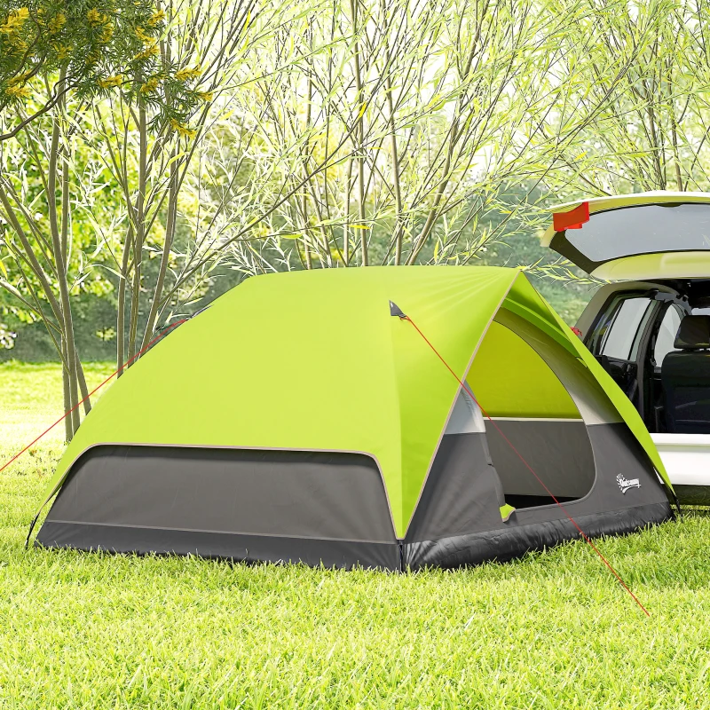 Outsunny Pop Up Camping Tent, 3-4 Person Family Tent, Waterproof Dome Tent with Mesh Window, Storage Pockets and Hook