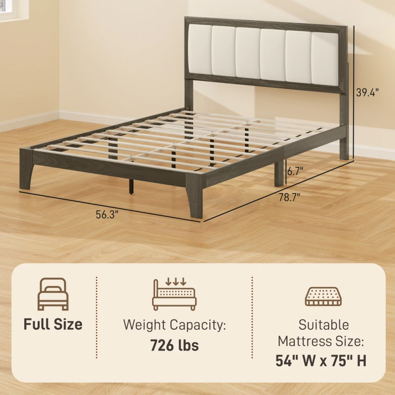 HOMCOM Full Bed Frame with Headboard Full Size Platform Bed Frame with Wooden Slats No Box Spring Needed Charcoal Gray