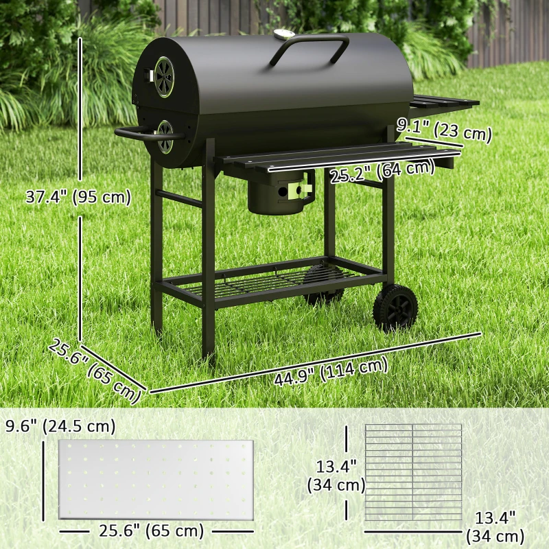 Outsunny 29" Charcoal BBQ Grill Barbecue Grill with Foldable Front Side Table, Spacious Cooking Area, Shelf, Black